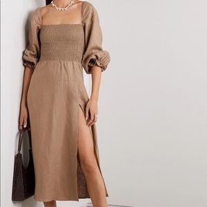 Reformation Gitane Linen Midi Dress - Khaki